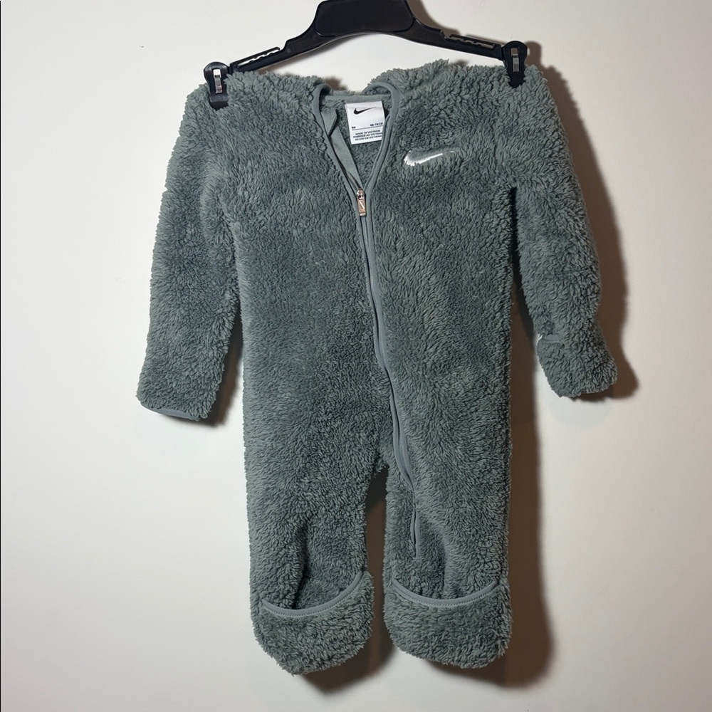 Nike Cozy Green/Gray Sherpa Baby Footie Coveralls - Sz 9m